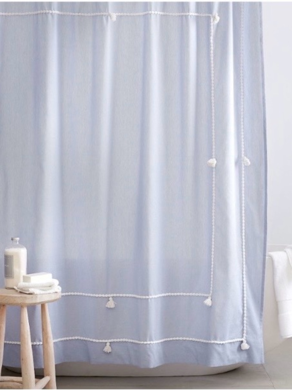 NEW Pottery Barn Teen Classic Tassel Chambray Shower Curtain